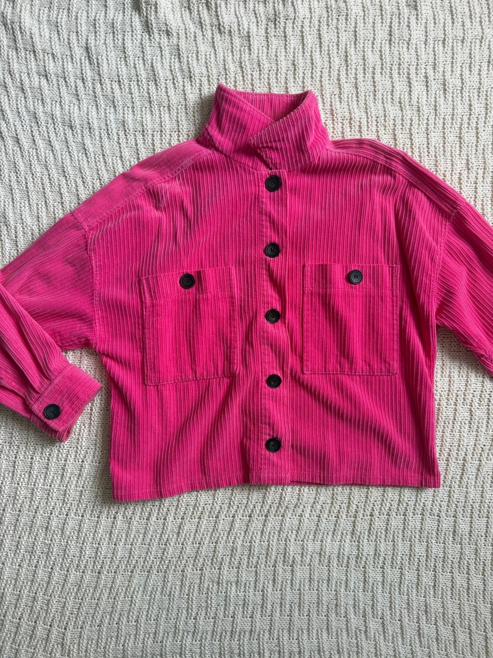 ZARA Pink Corduroy Cropped Oversized Shacket – Size S